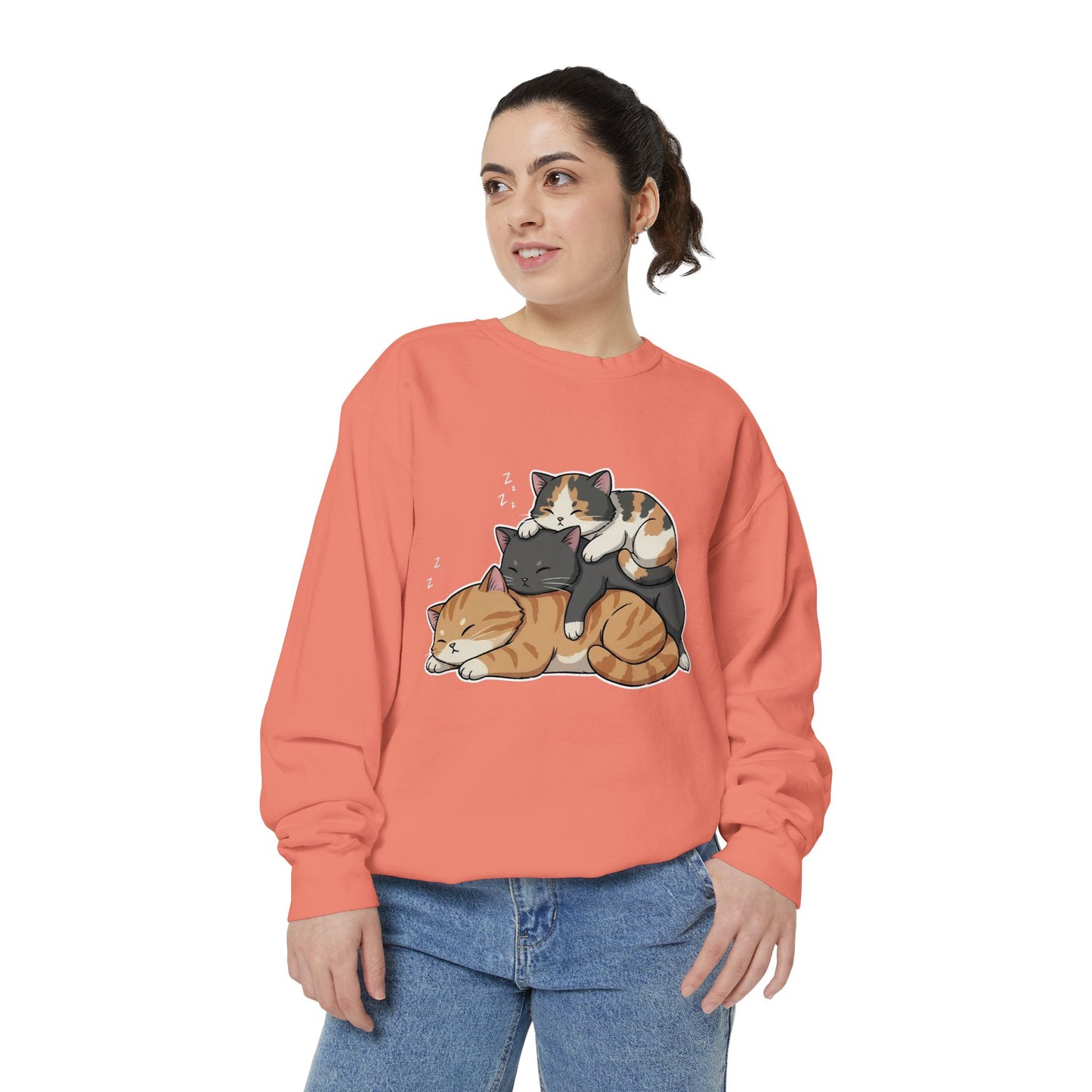 3 Cute Sleeping Cats Cozy Graphic Unisex Crewneck Sweatshirt style 7