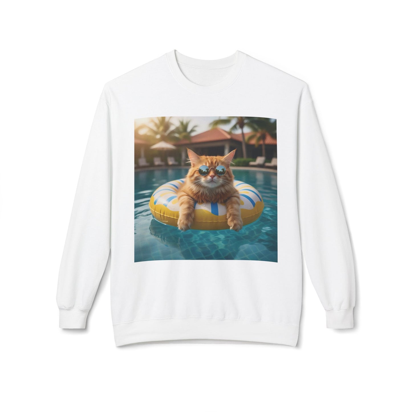 Swimming Pool Vibes Graphic Cat Unisex Crewneck Sweatshirt