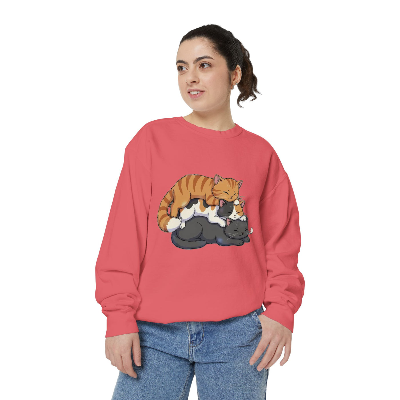 3 Cute Sleeping Cats style 6 Cozy Graphic Unisex Crewneck Sweatshirt