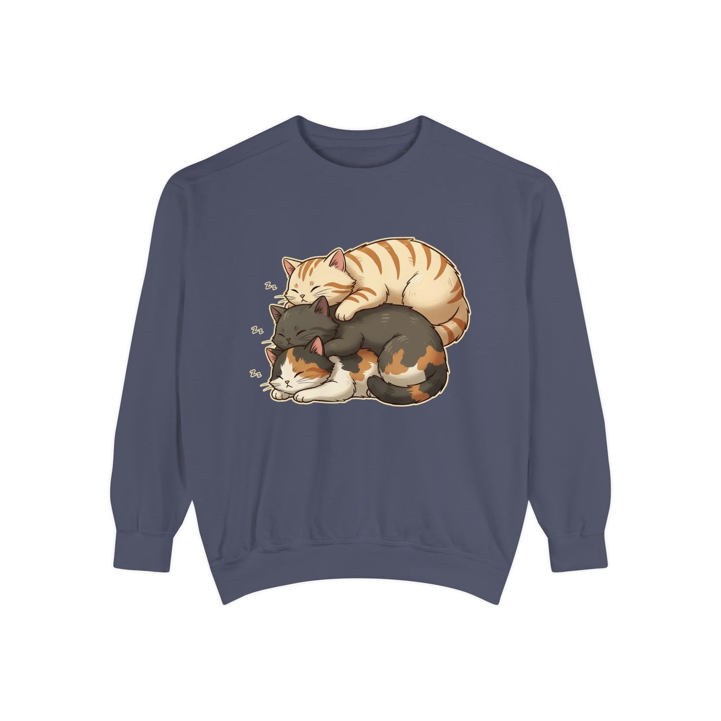 3 Cute Sleeping Cats Cozy Graphic Unisex Crewneck Sweatshirt style 4