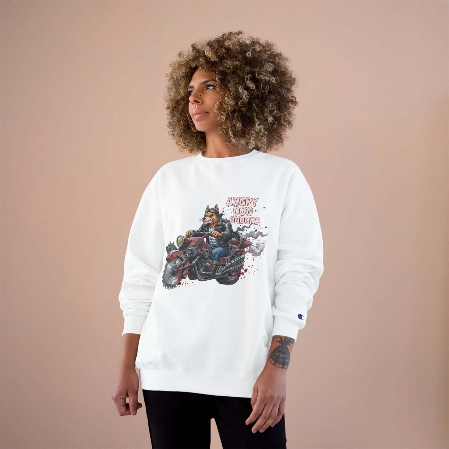 Angry Dog Onboard Graphic Champion Crewneck Sweatshirt style 3