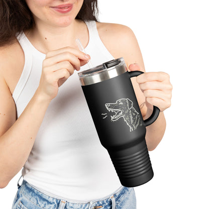 Barking Dog Travel Mug, Insulated Coffee Cup, Dog Lover Gift, For Outdoor Adventures, 40oz Red Drinkware