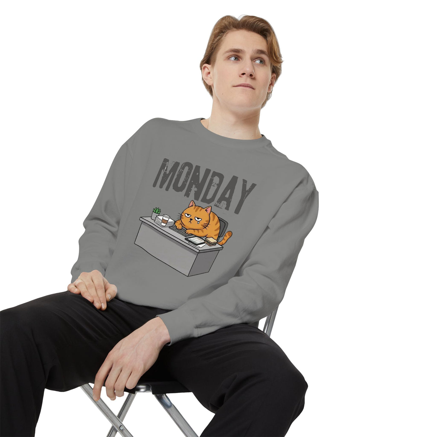 Monday Face Cat Stares Blankly Unisex Crewneck Sweatshirt style 6
