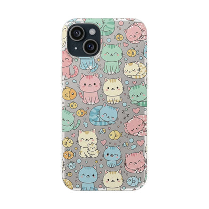 Kawaii Colorful Cat Pattern iPhone 16 17 series Flexi Case