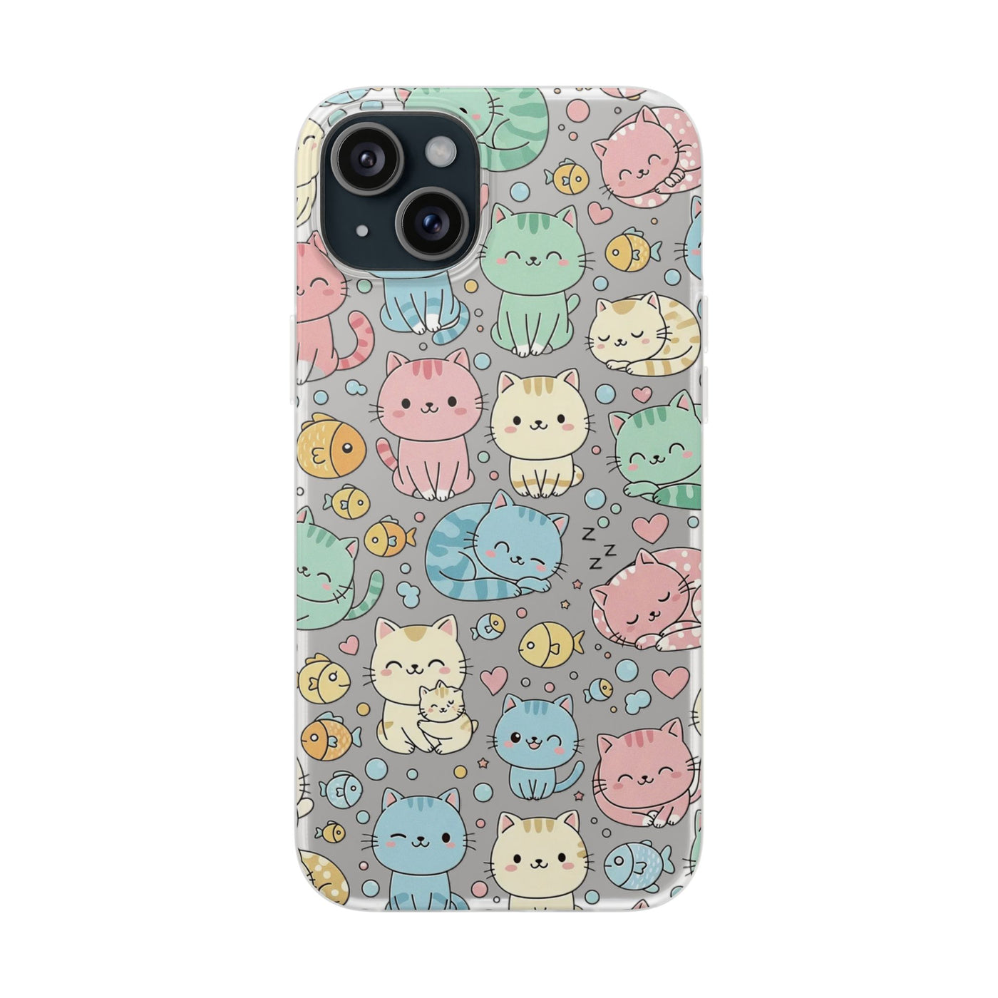 Kawaii Colorful Cat Pattern iPhone 15 / 16 / 17 series Flexi Case