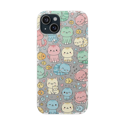 Kawaii Colorful Cat Pattern iPhone 15 / 16 / 17 series Flexi Case