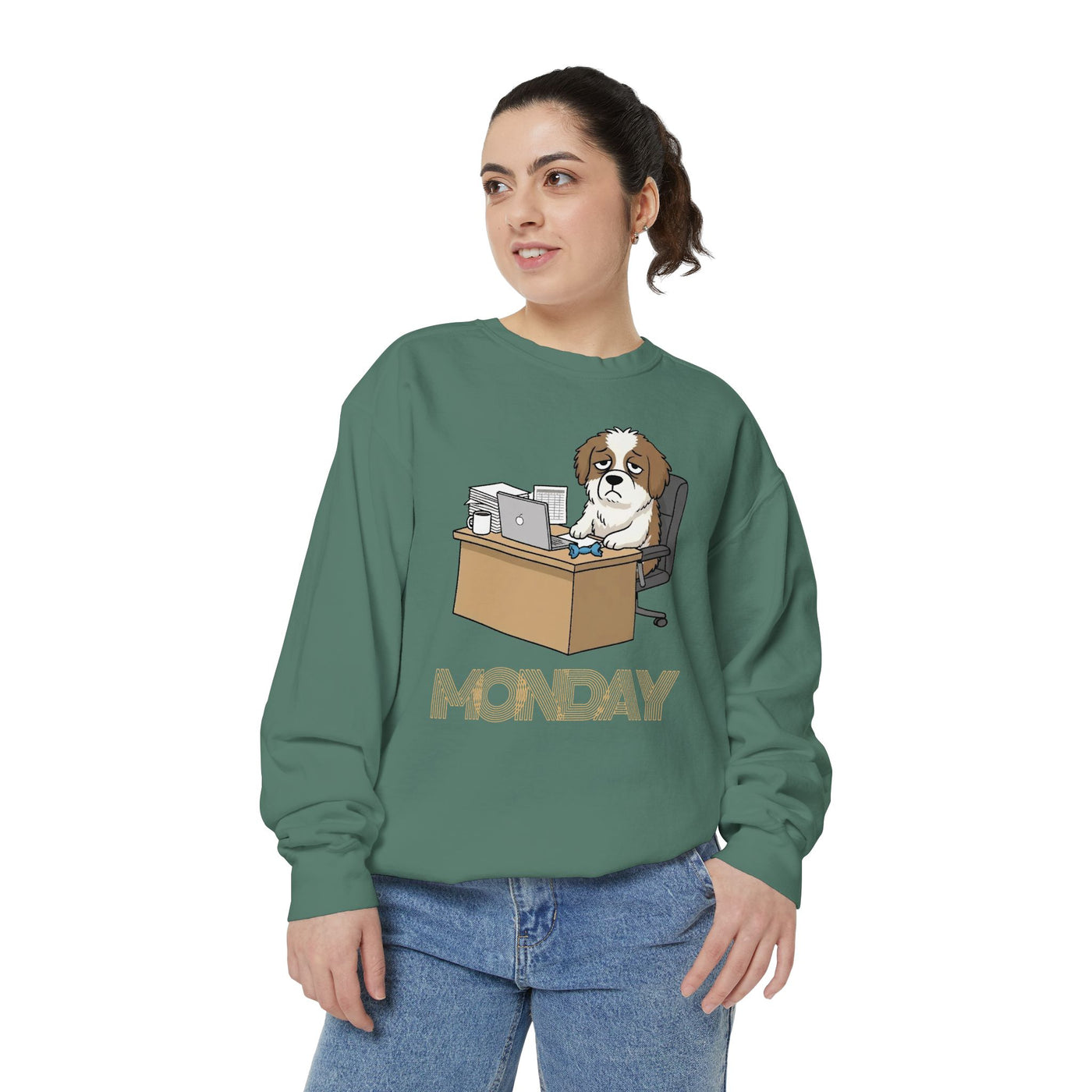 Monday Face Dog Stares Blankly Unisex Crewneck Sweatshirt style 3