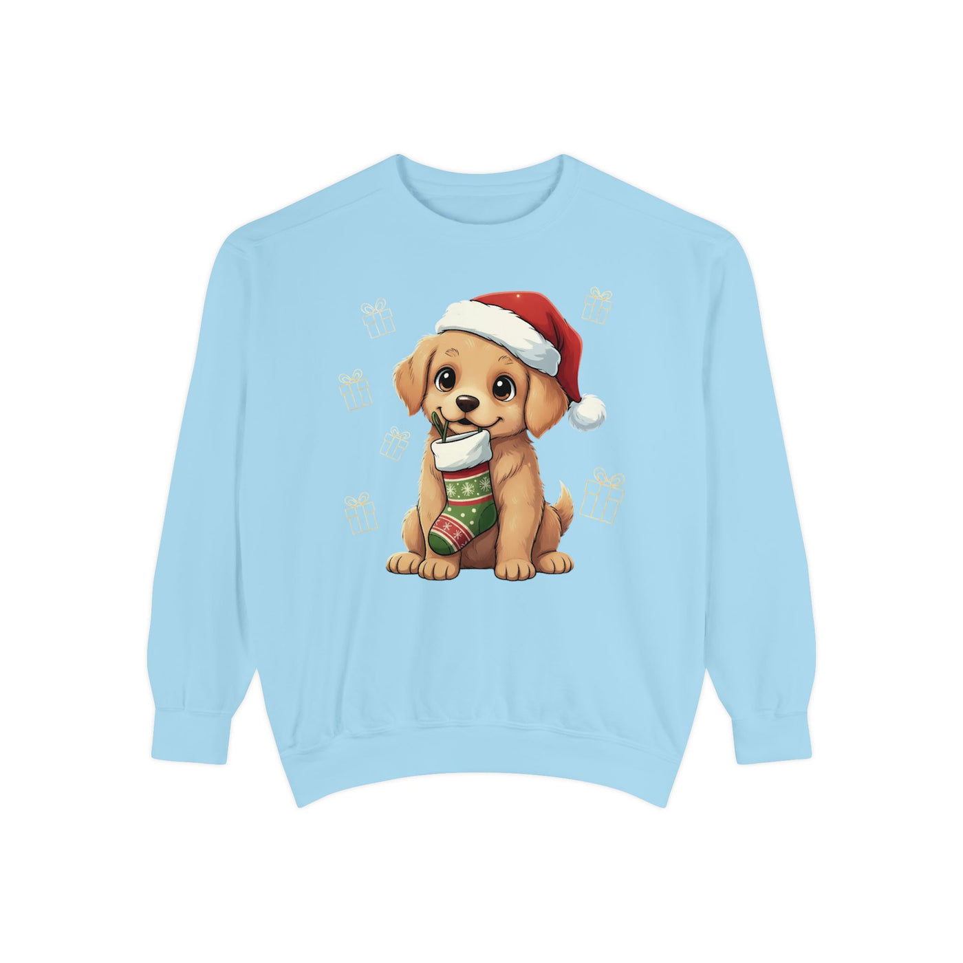 Cute Puppy waiting for Christmas presents style 4 Cozy Graphic Unisex Crewneck Sweatshirt