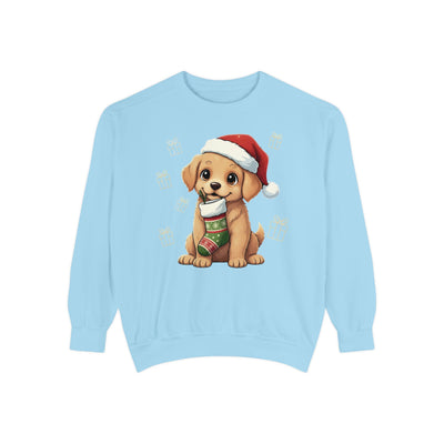 Cute Puppy waiting for Christmas presents style 4 Cozy Graphic Unisex Crewneck Sweatshirt