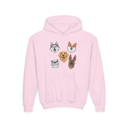 Fun Dog Heads Unisex Youth & Kids Heavy Blend Hoodie