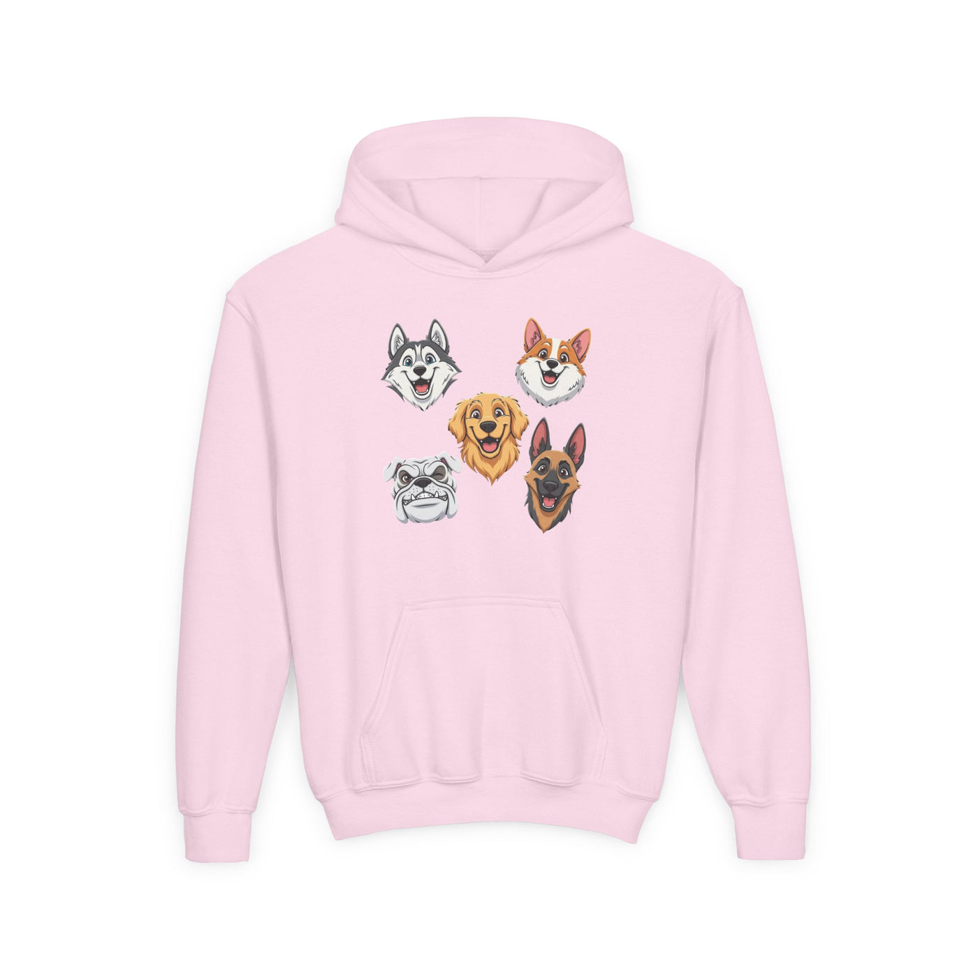 Cute Dog Heads Unisex Youth Hoodie, Fun Pet Lover Sweater, Kids Gift, Animal Lover Apparel, Perfect for Birthdays & Holidays