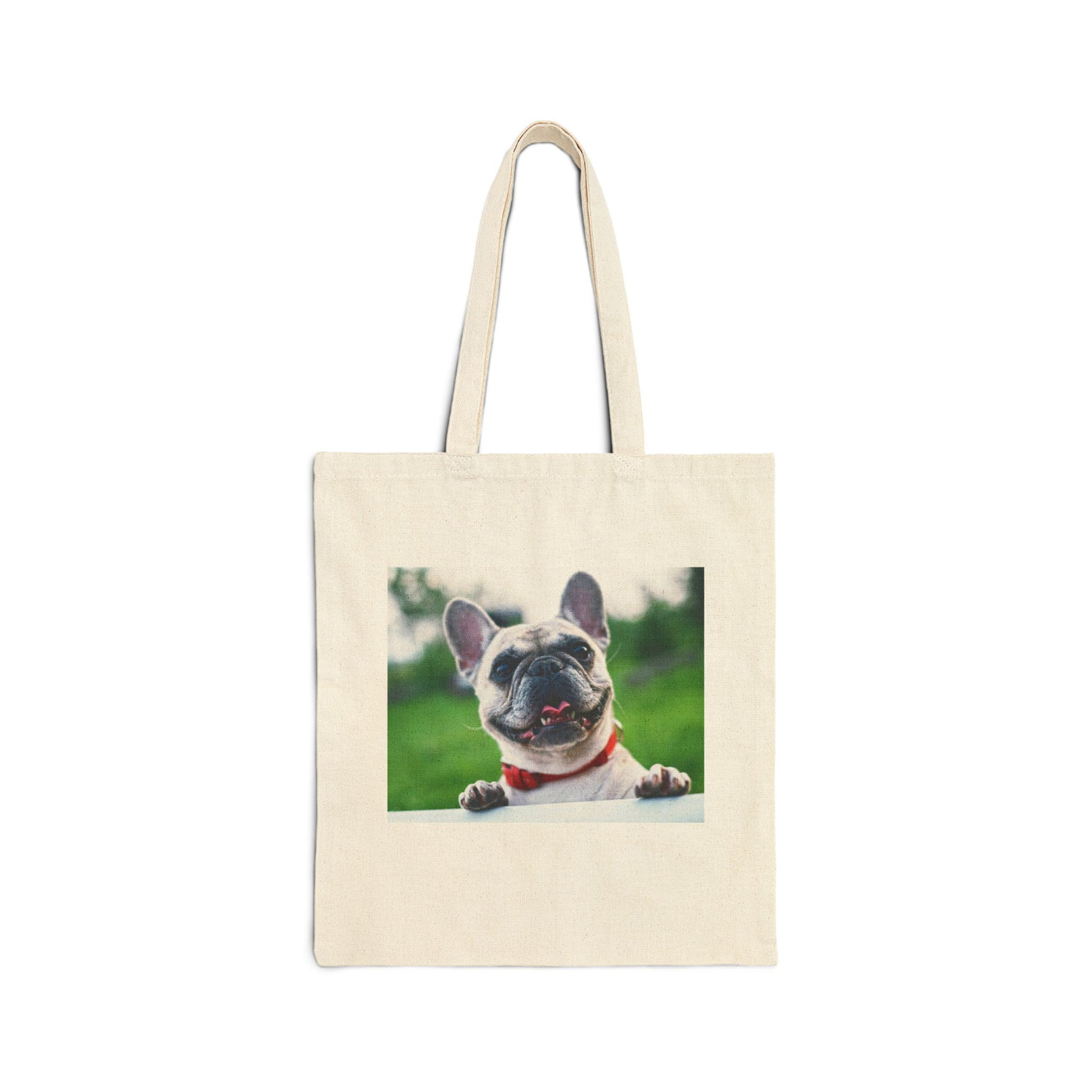 Puppy on the fence - French Bulldog Canvas Tote Bag, Pet Lover Gift, Eco-Friendly Shopping Bag, Cute Dog Tote, Gift for Dog Owners