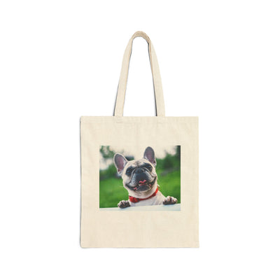 Puppy on the fence - French Bulldog Canvas Tote Bag, Pet Lover Gift, Eco-Friendly Shopping Bag, Cute Dog Tote, Gift for Dog Owners