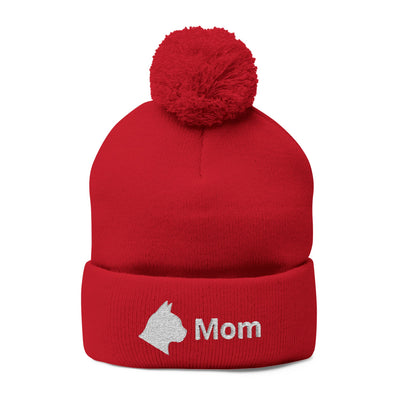 Embroidered Cat Mom Pom-Pom Knit Cap