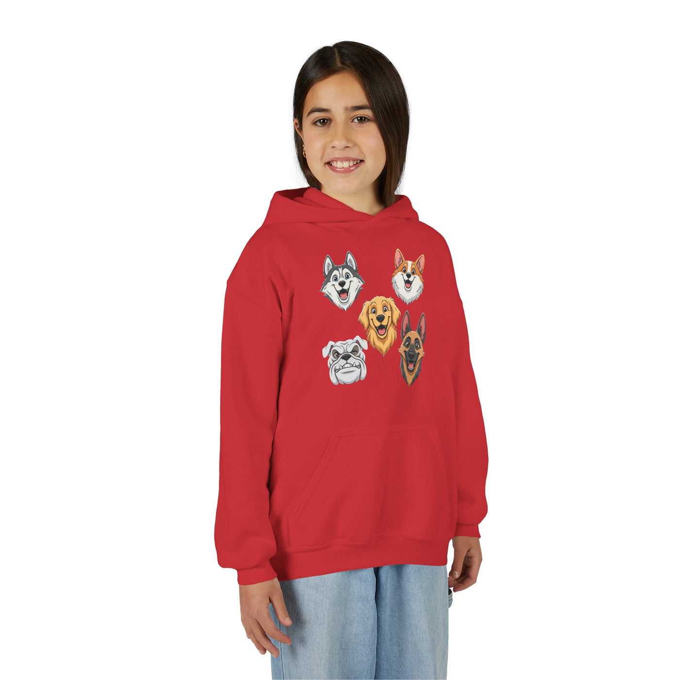 Cute Dog Heads Unisex Youth Hoodie, Fun Pet Lover Sweater, Kids Gift, Animal Lover Apparel, Perfect for Birthdays & Holidays