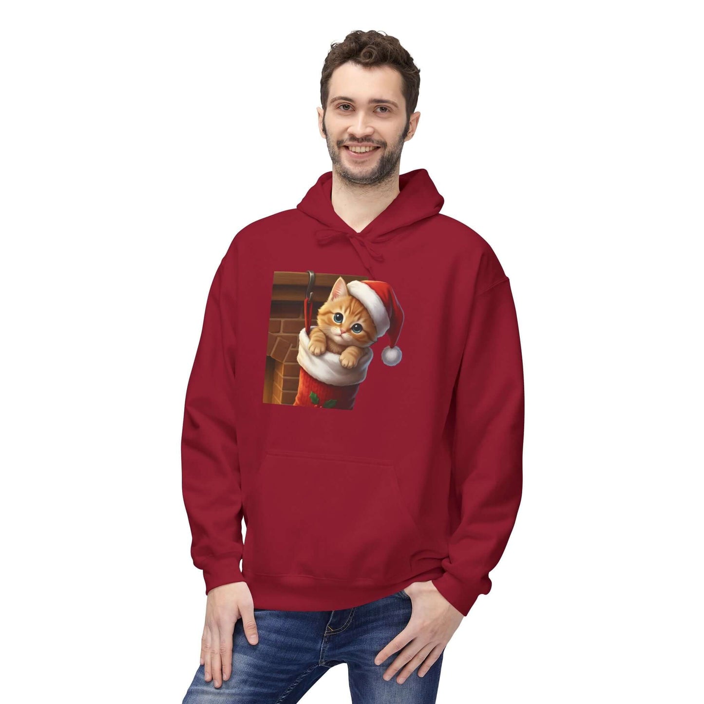 Kitten hiding in Christmas stocking Unisex Fleece Hoodie style 4