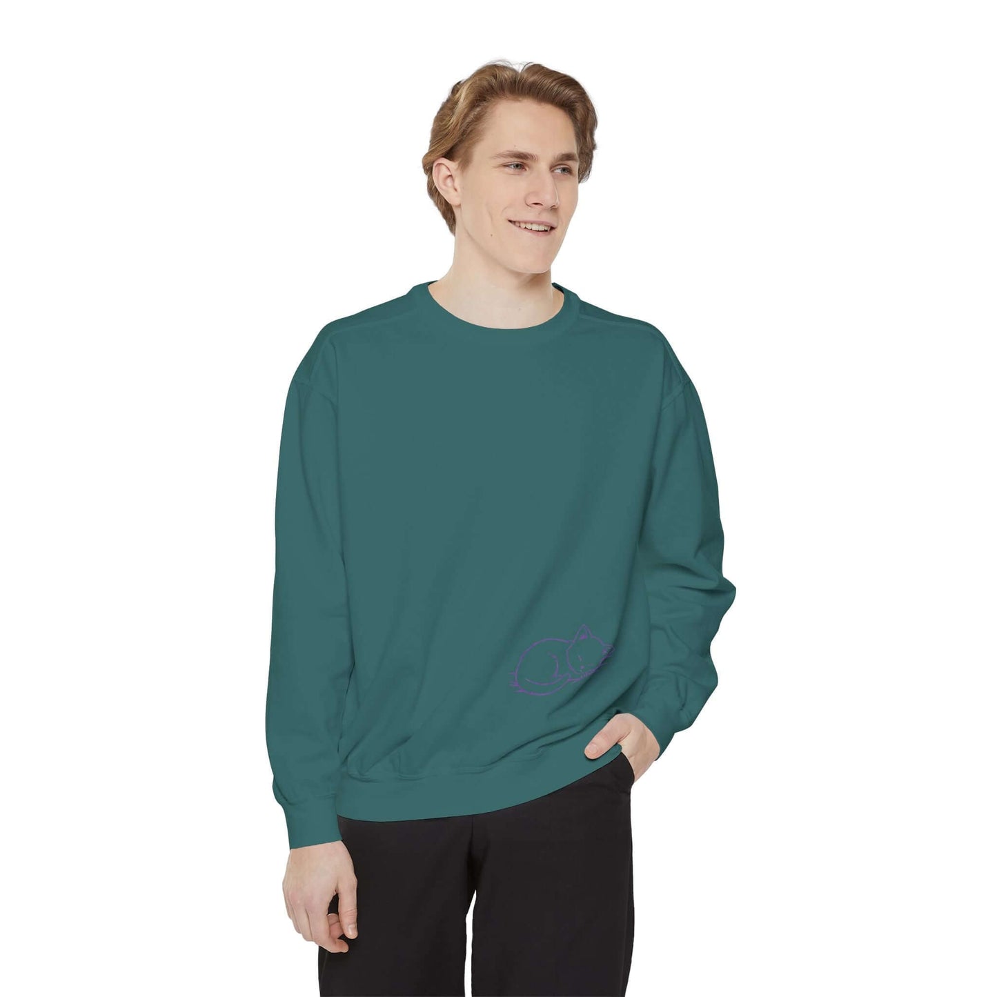 Sleeping cat shadow Graphic Unisex Crewneck Sweatshirt style 2 Purple