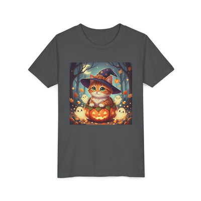 Halloween cute kitten anime style 3 Unisex Youth Tee | T-Shirt, Cute Pumpkin Shirt, Kids Halloween Outfit, Cat Lover Gift, Fun Fall Apparel