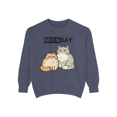 Monday Face Cat Stares Blankly Unisex Crewneck Sweatshirt style 1