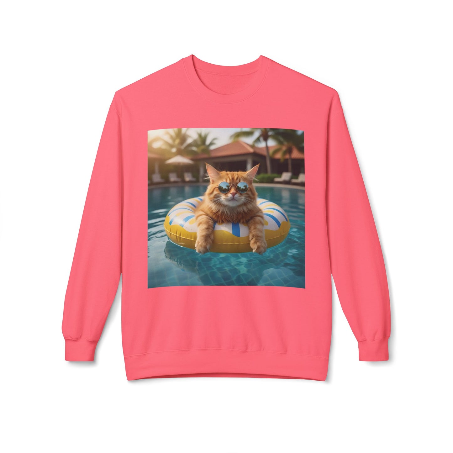 Swimming Pool Vibes Graphic Cat Unisex Crewneck Sweatshirt