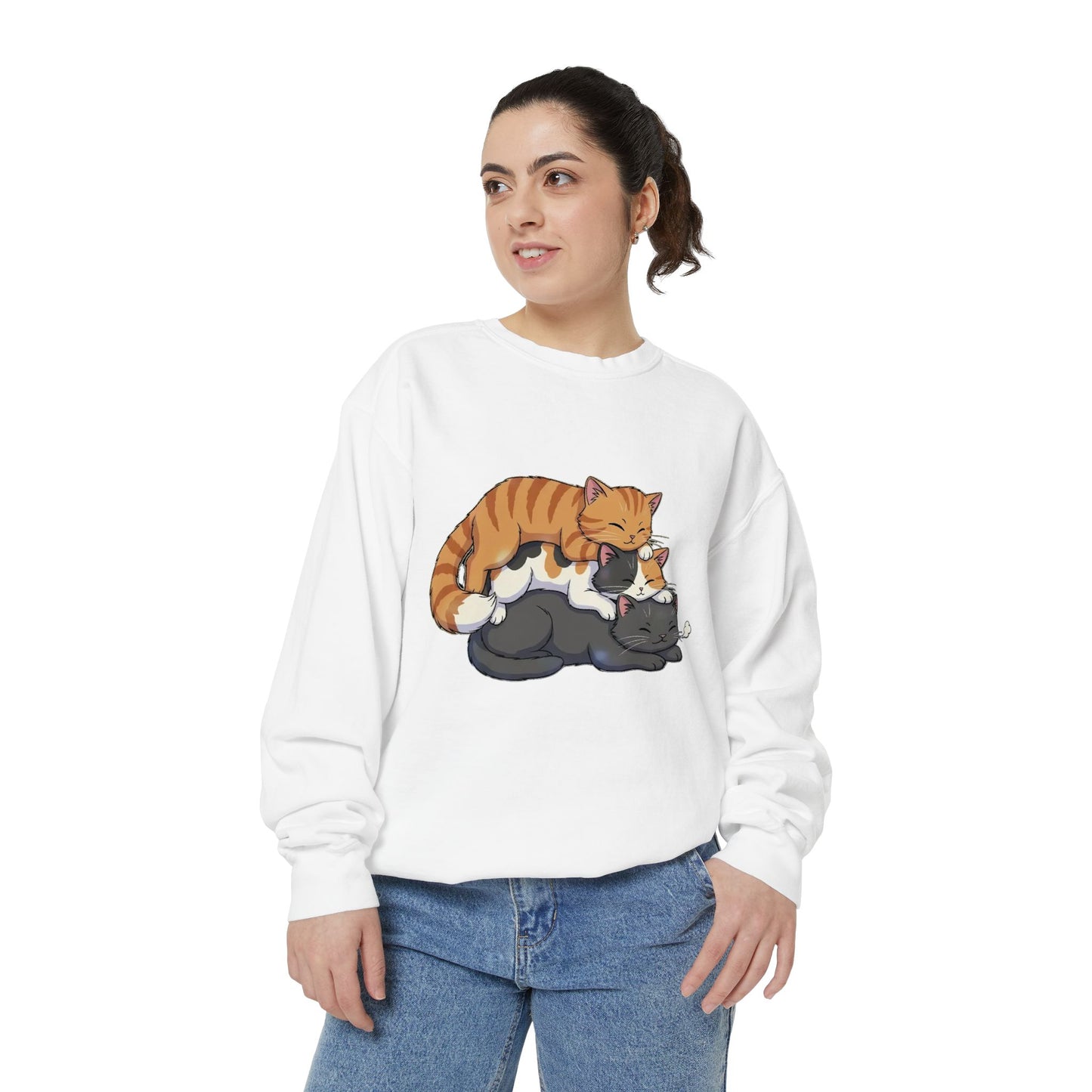 3 Cute Sleeping Cats Cozy Graphic Unisex Crewneck Sweatshirt style 6