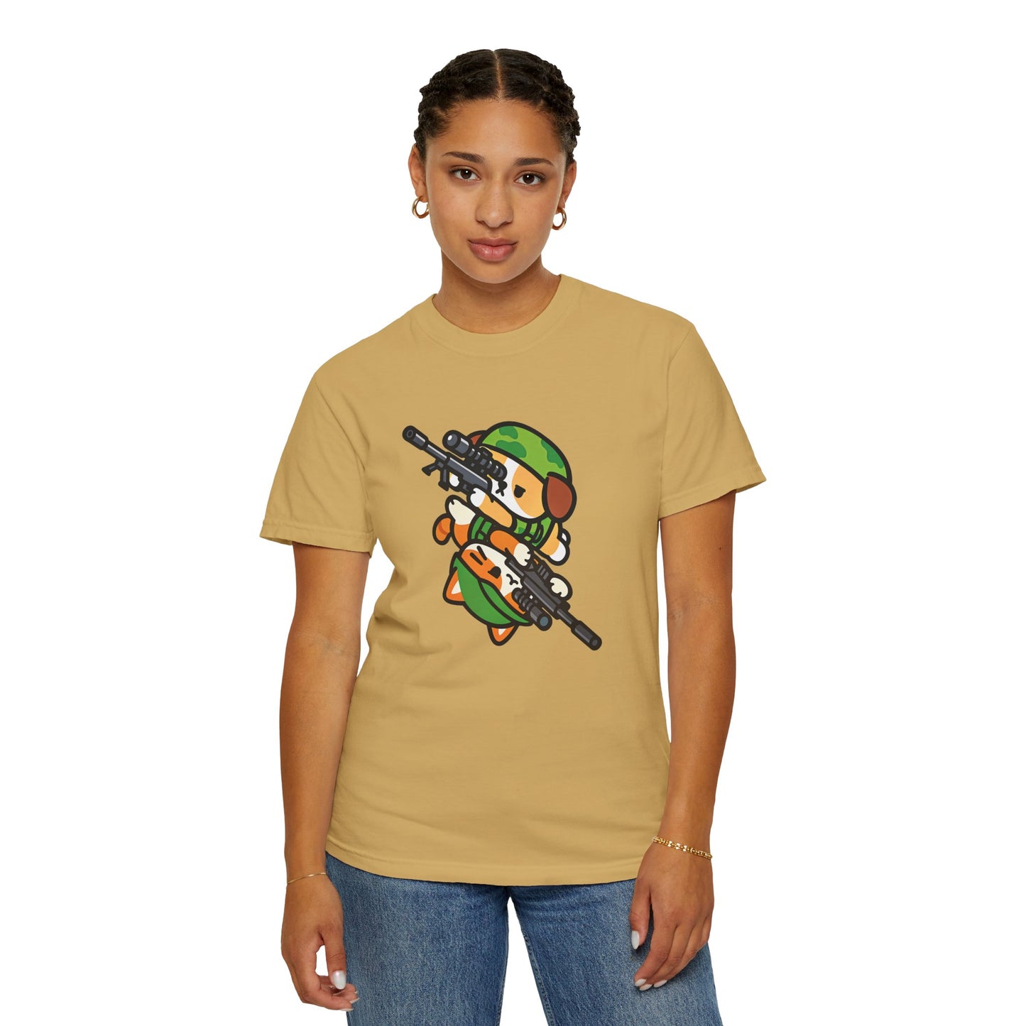 Cute Soldier Sniper Dog & Cat Unisex Graphic T-Shirt