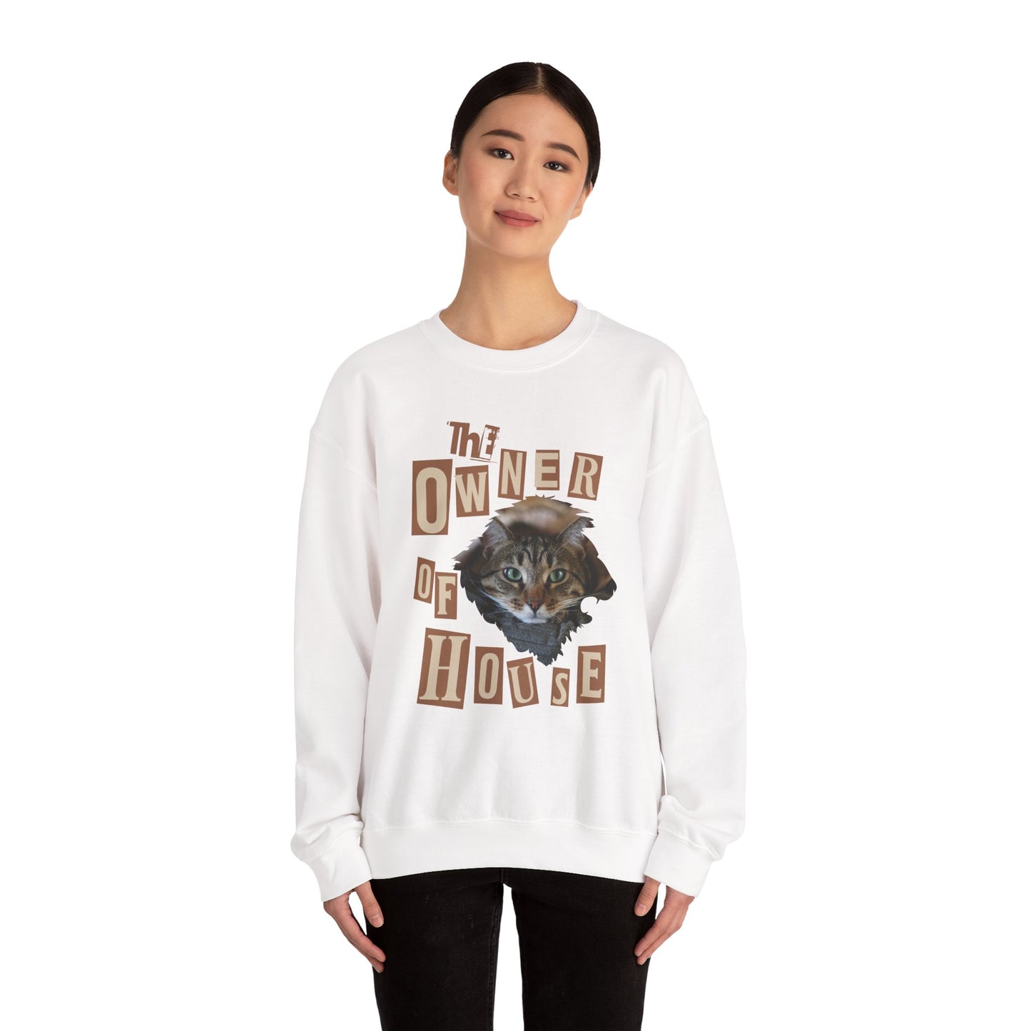 Cat is The Owner of House Unisex Crewneck Sweatshirt white color