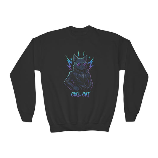 Cool Cat - Cozy Unisex Youth Crewneck Sweatshirt style 1