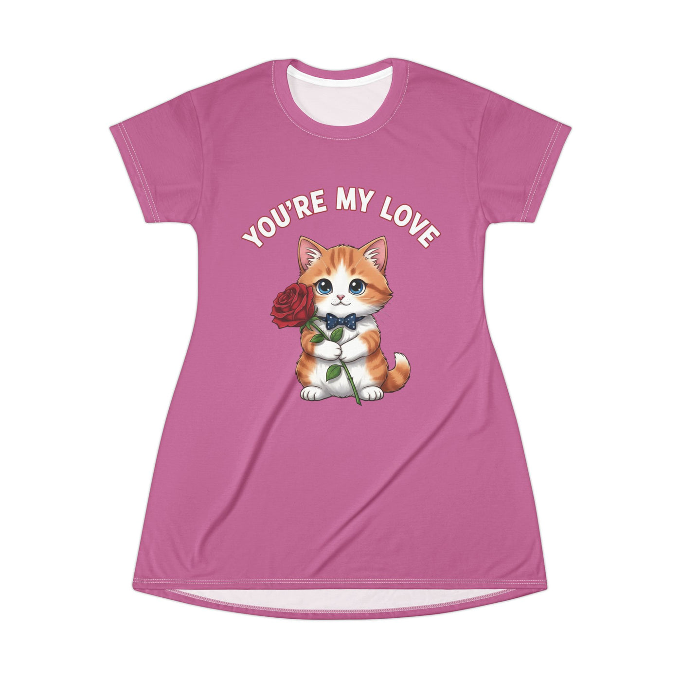 Cat "You're My Love" Print T-Shirt Dress - Perfect for Pet Lovers