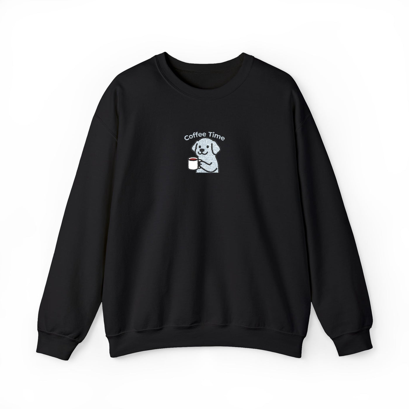 Coffee Time Dog Embroidered style 2 Unisex Crewneck Sweatshirt