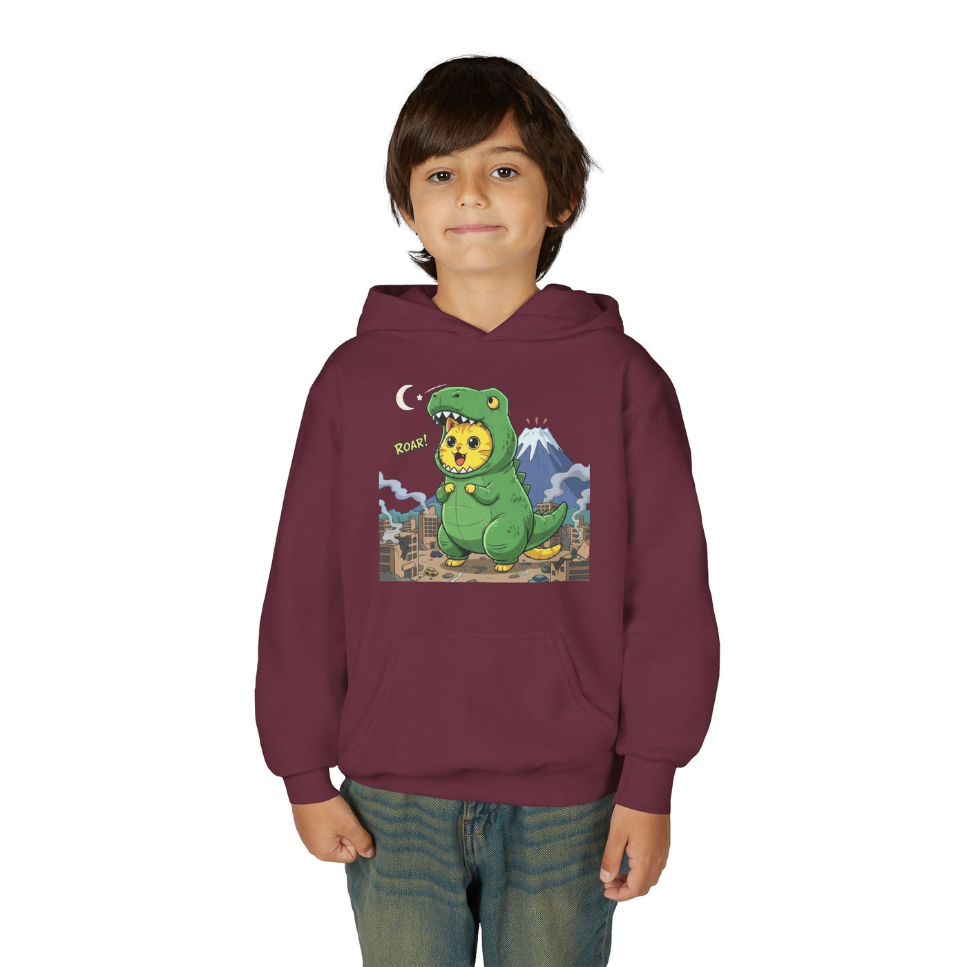Cat cosplay Godzilla style 1 Unisex Kids Hoodie - Fun & Cozy Heavy Blend Sweatshirt with Cute Design