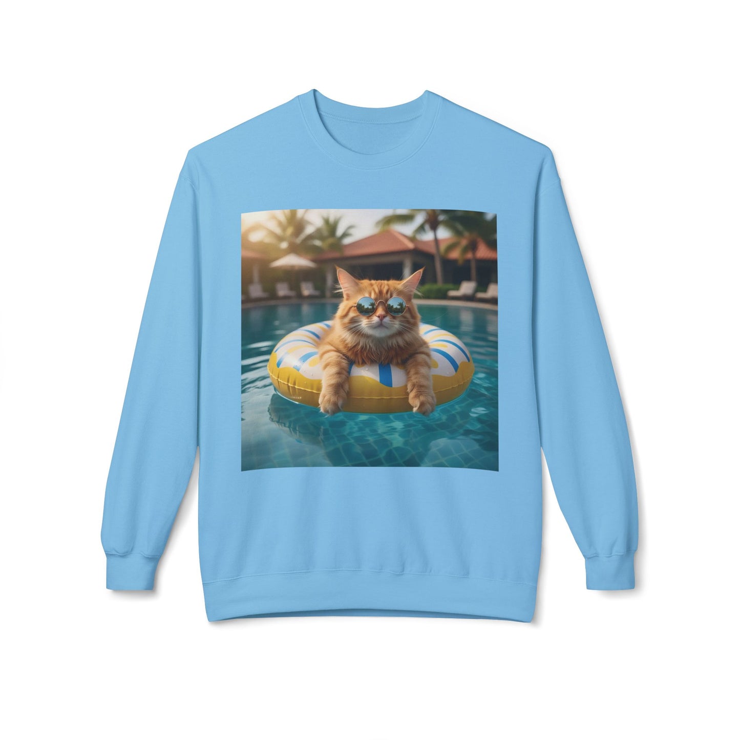 Swimming Pool Vibes Graphic Cat Unisex Crewneck Sweatshirt