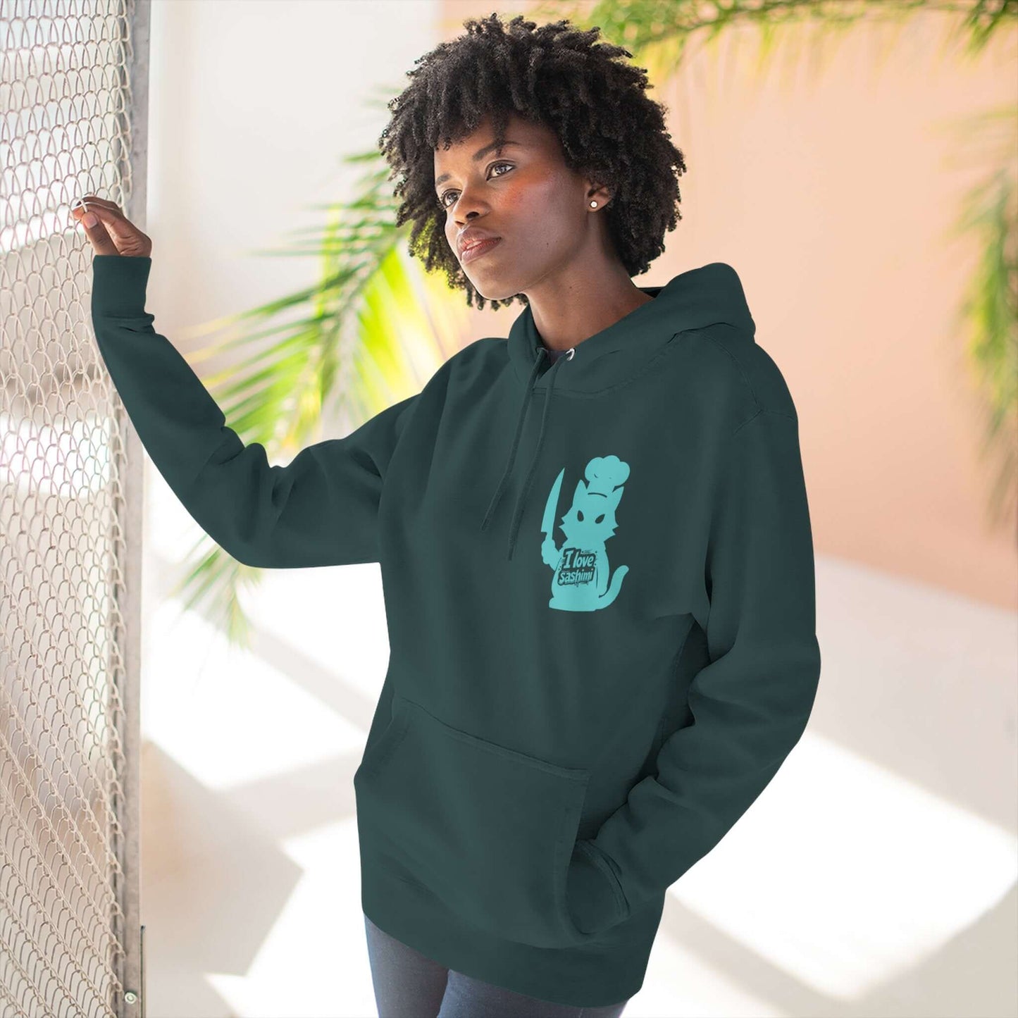 Cat Love Sashimi Graphic Unisex Fleece Hoodie