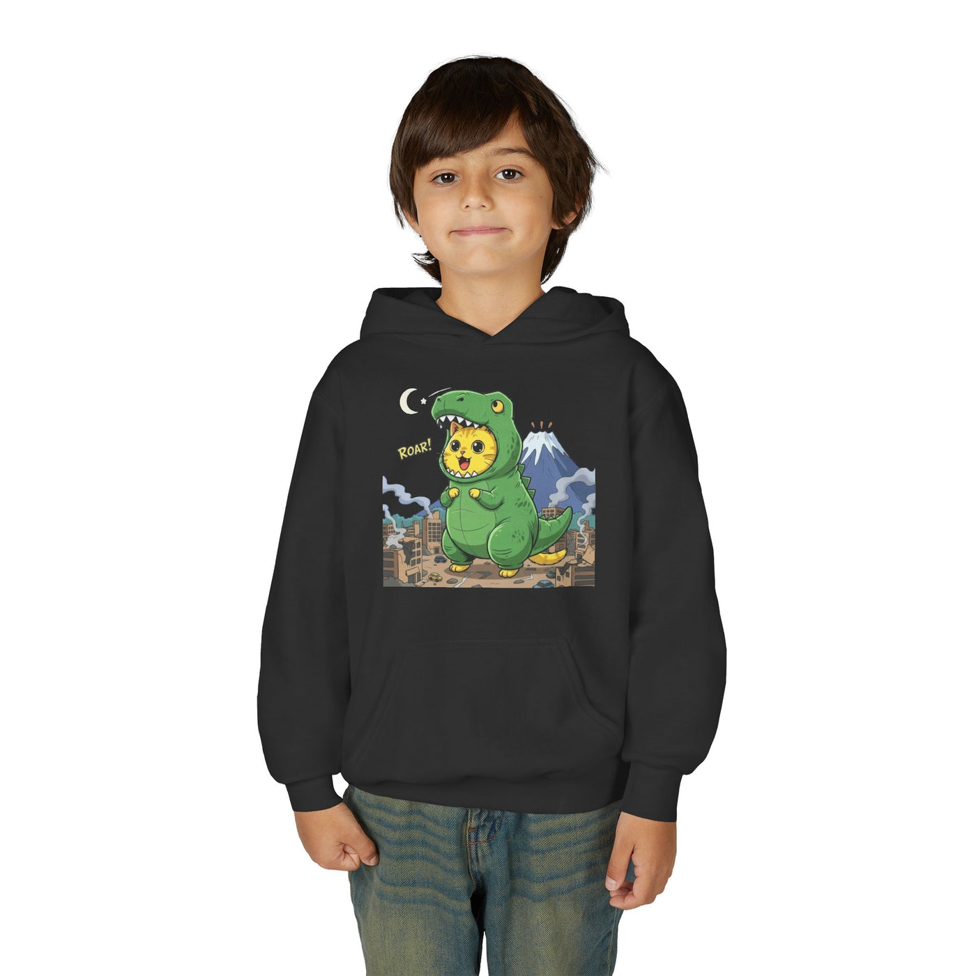 Cat cosplay Godzilla style 1 Unisex Kids Hoodie - Fun & Cozy Heavy Blend Sweatshirt with Cute Design