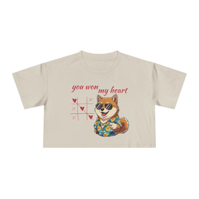 Cute Graphic Crop Tee - 'You Won My Heart', Women's Fashion, Gift for Animal Lovers, Casual Outfit, Summer Style, Funny Shirt