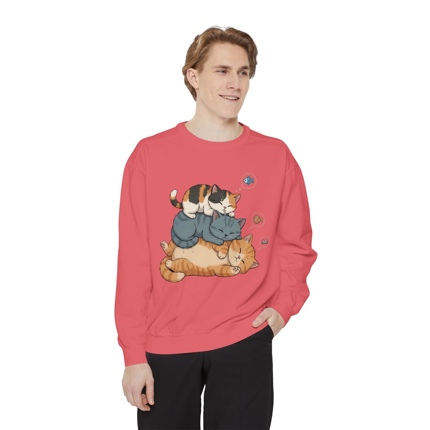 3 Cute Sleeping Cats Cozy Graphic Unisex Crewneck Sweatshirt style 2