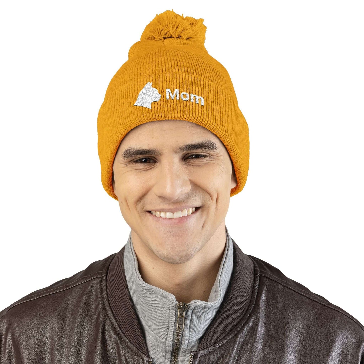 Embroidered Cat Mom Pom-Pom Knit Cap