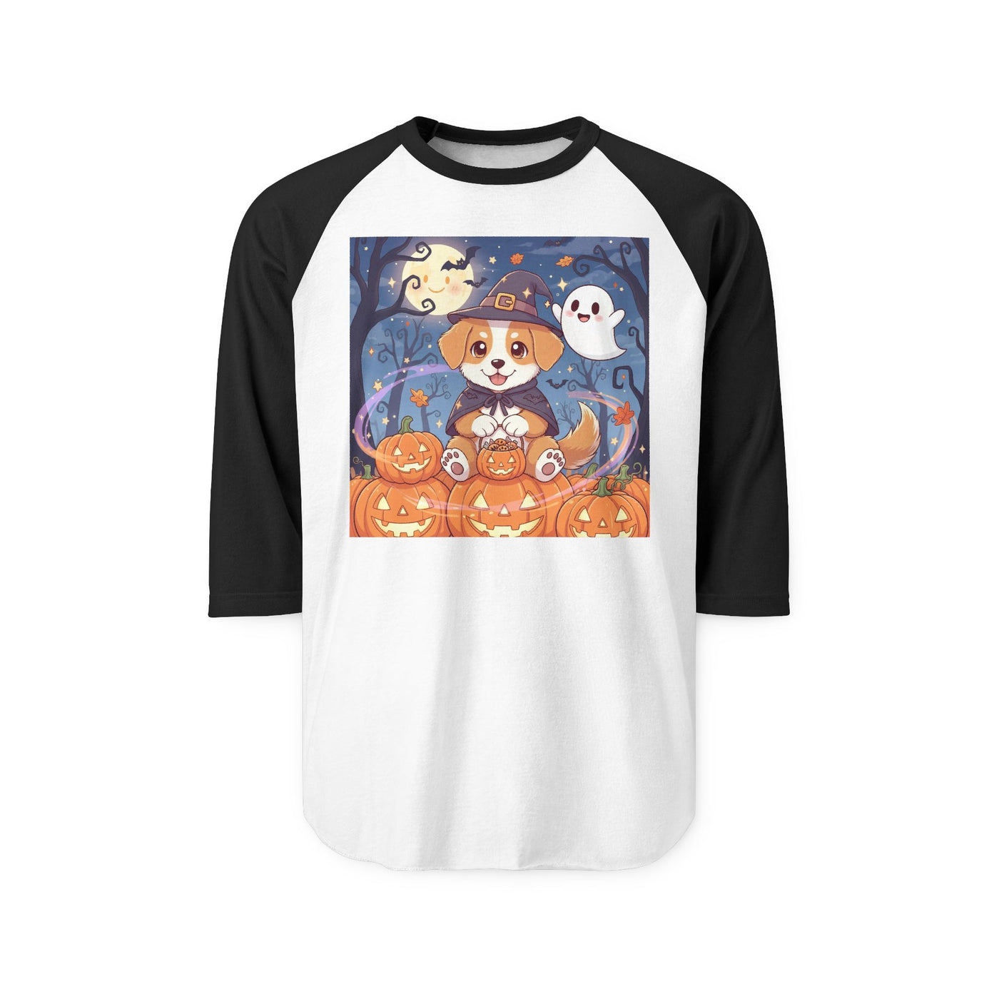 Halloween cute puppy anime style 3 Raglan Shirt, Cute Pet Shirt, Fall Apparel, Unisex Halloween Outfit, Gift for Dog Lovers, Spooky Season Tee