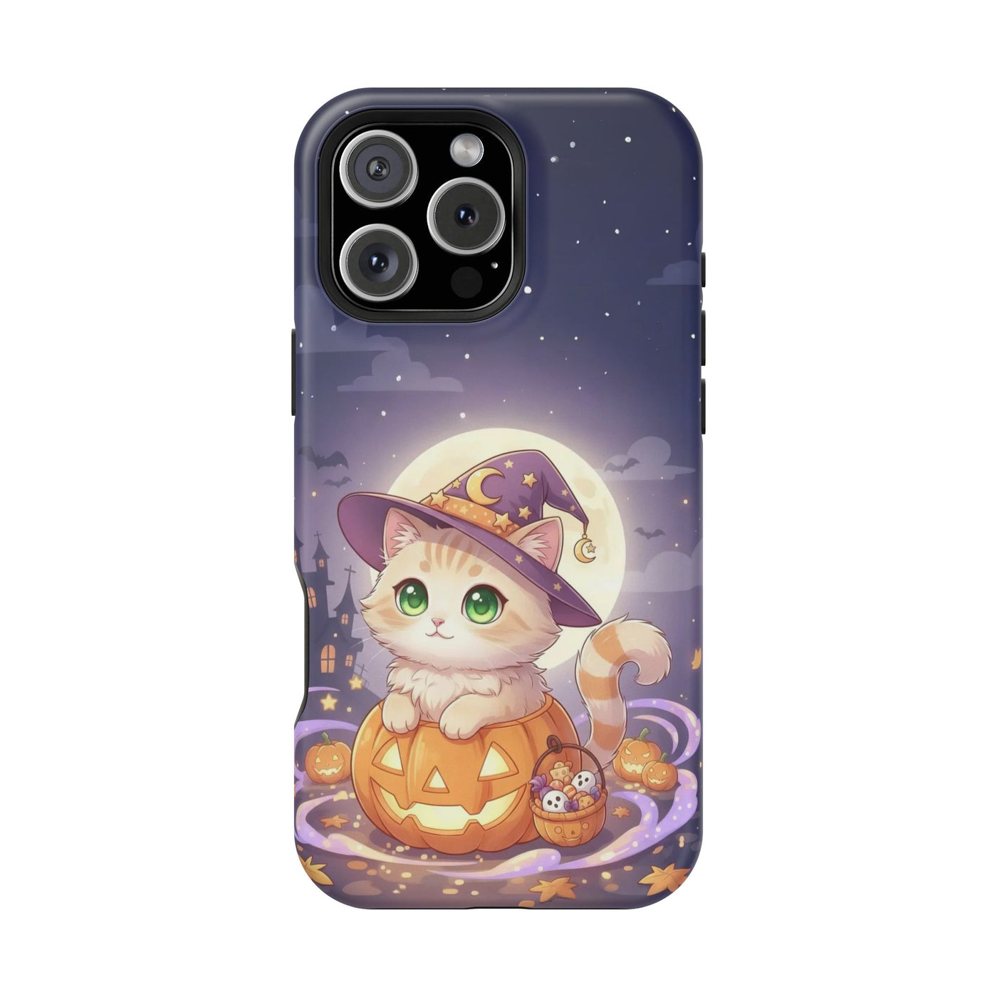 Halloween cute kitten anime style 4 Magnetic Phone Case, Cat Lover Gift, Impact-Resistant iPhone Case, Funny Pet Accessory, Unique Animal Design