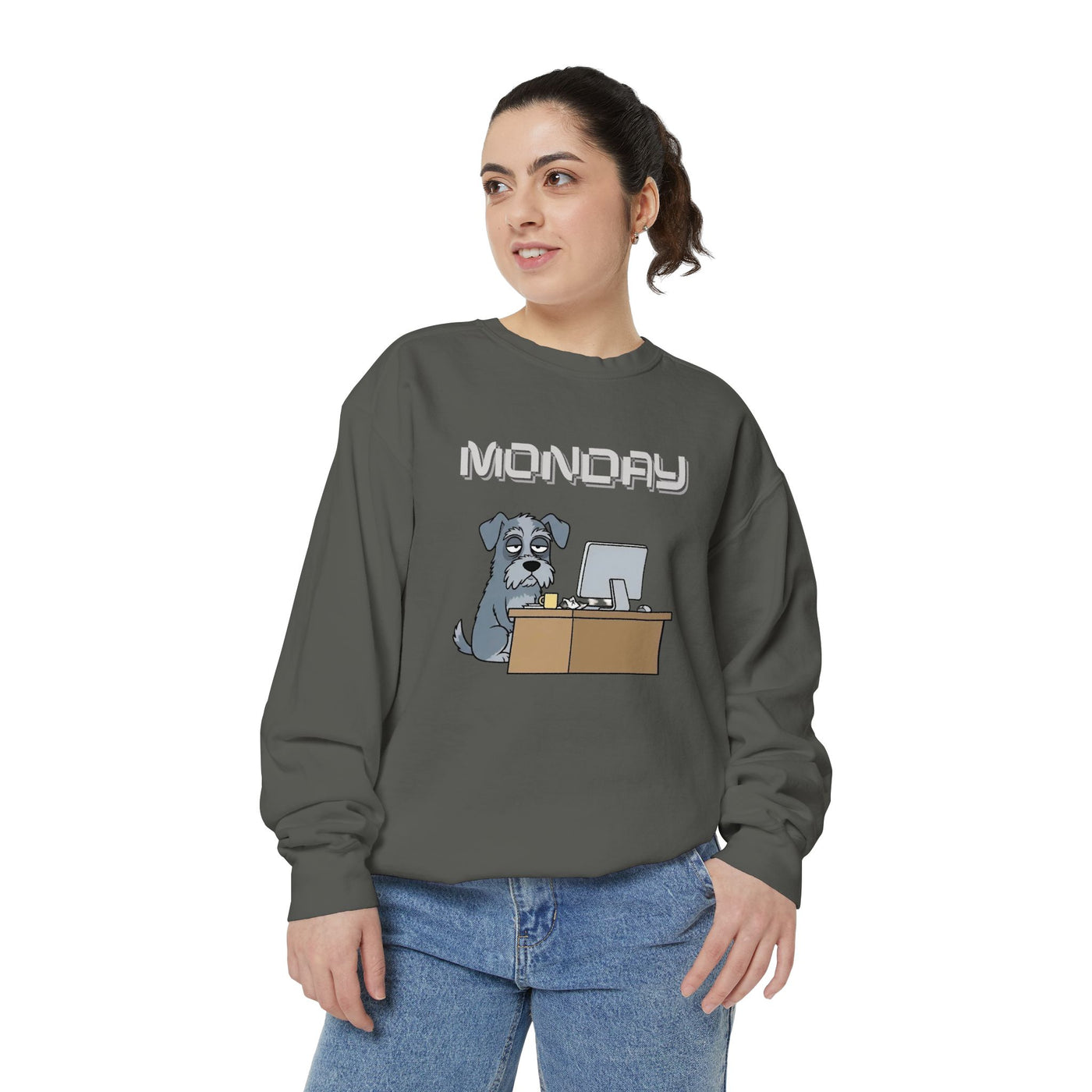 Monday Face Dog Stares Blankly Unisex Crewneck Sweatshirt style 2