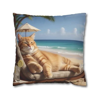 Relaxing Cat Beach Pillowcase - Cozy Spun Polyester Decorative Pillowcase for Cat Lovers