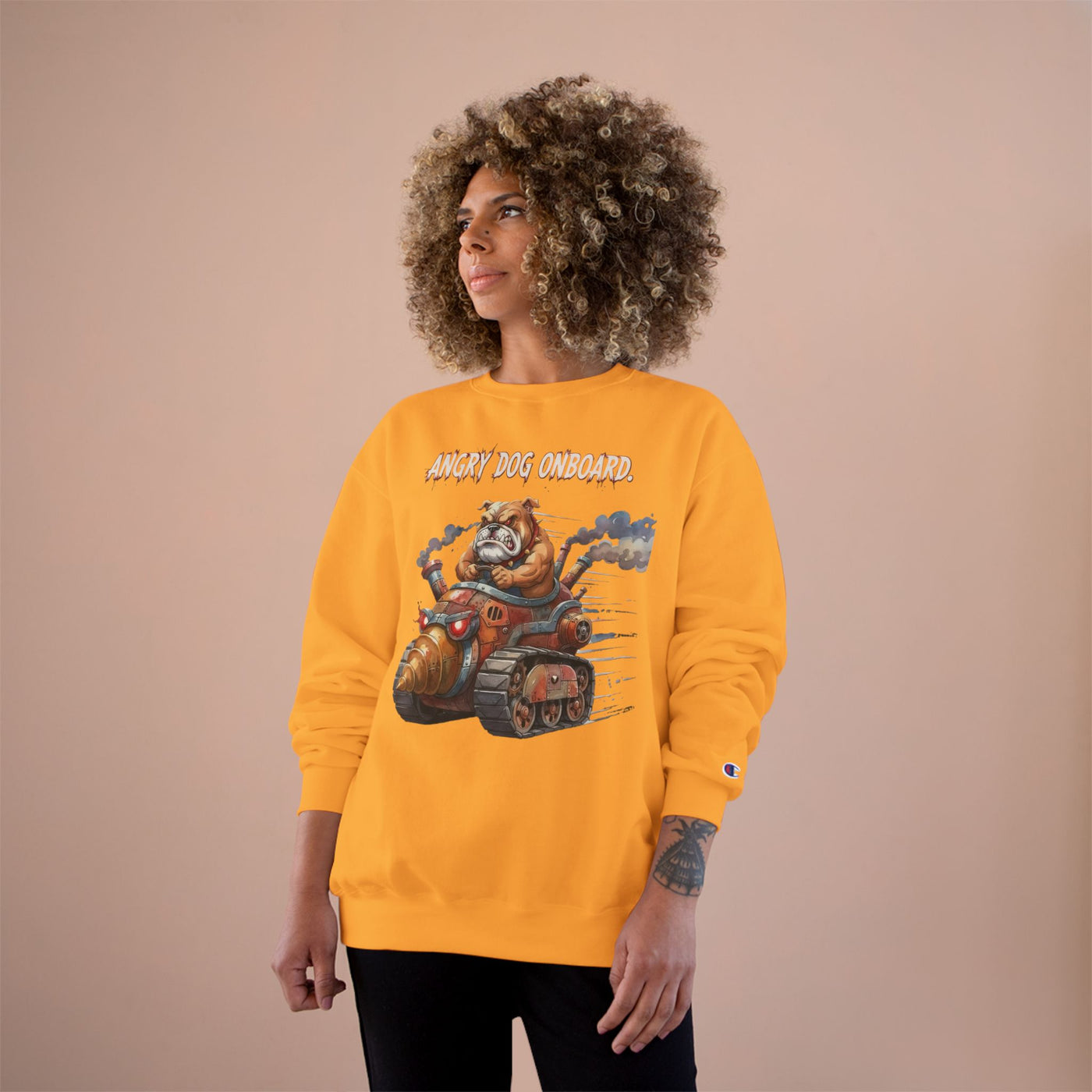 Angry Dog Onboard Graphic style 2 Champion Crewneck Sweatshirt for Gamers & Sci‑Fi Fans