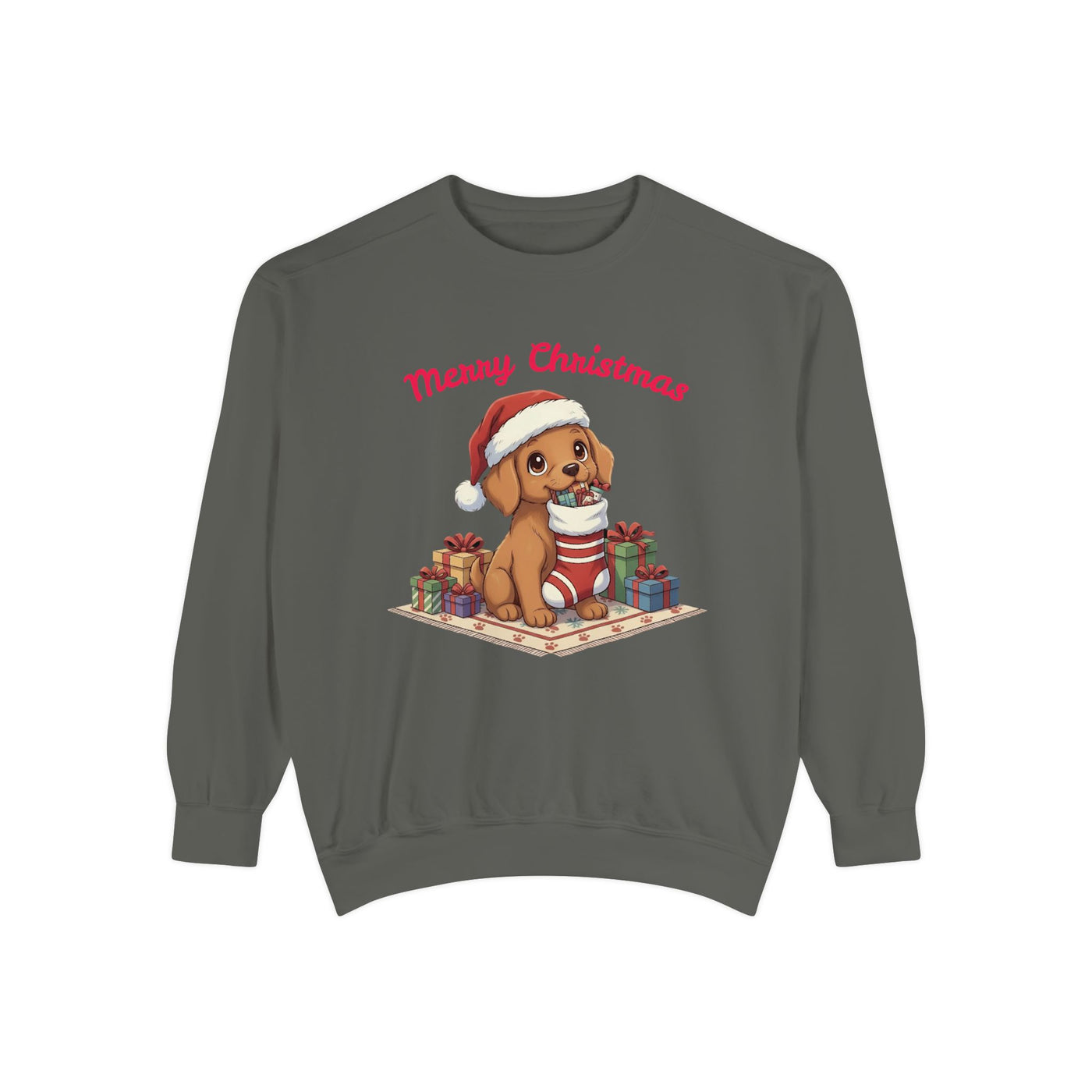 Cute Puppy waiting for Christmas presents style 2 Cozy Graphic Unisex Crewneck Sweatshirt