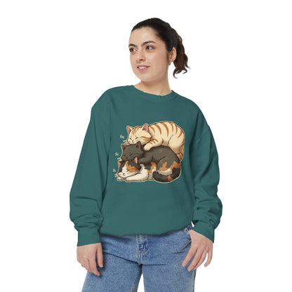 3 Cute Sleeping Cats Cozy Graphic Unisex Crewneck Sweatshirt style 4