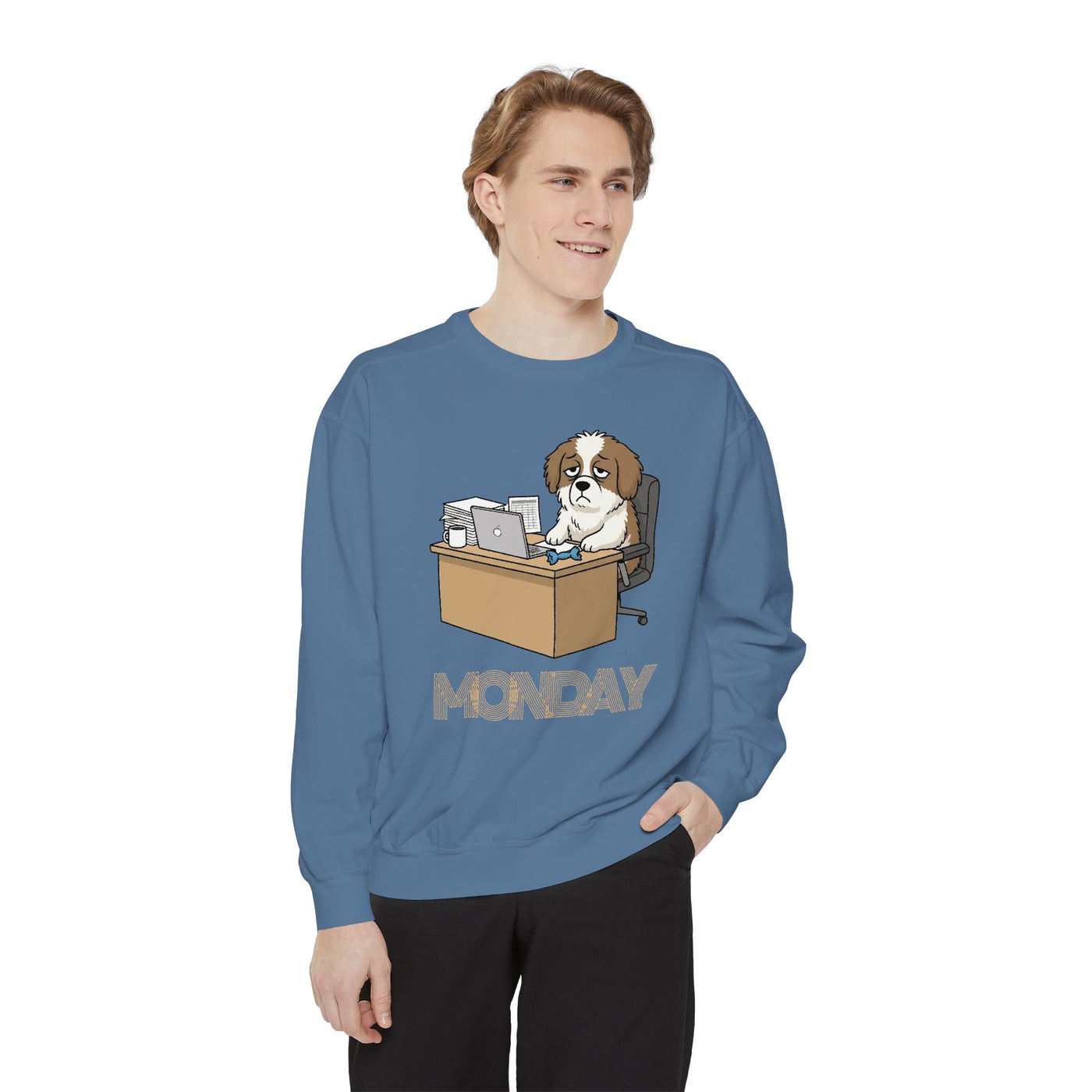 Monday Face Dog Stares Blankly Unisex Crewneck Sweatshirt style 3