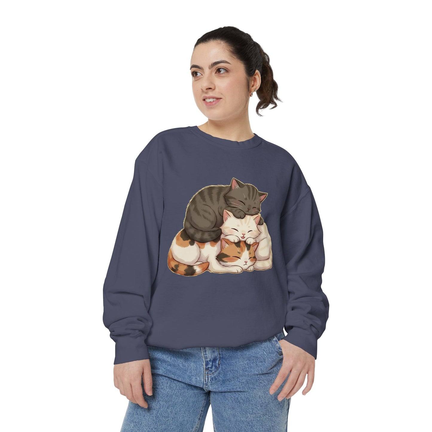 3 Cute Sleeping Cats Cozy Graphic Unisex Crewneck Sweatshirt style 3