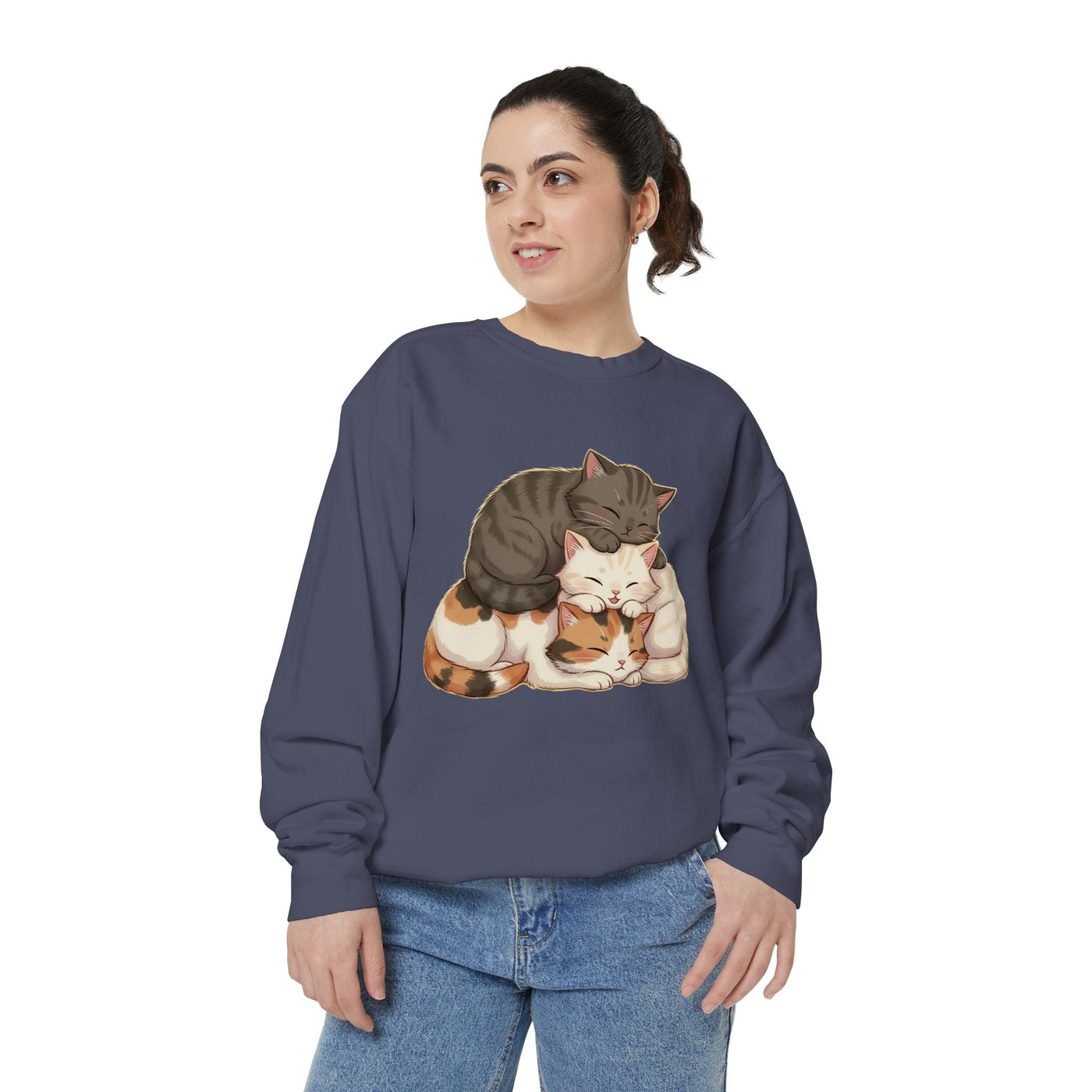 3 Cute Sleeping Cats style 3 Cozy Graphic Unisex Crewneck Sweatshirt