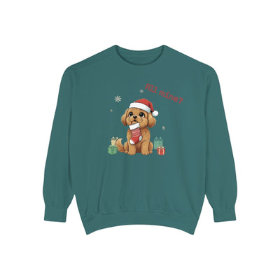 Cute Puppy waiting for Christmas presents style 8 Cozy Graphic Unisex Crewneck Sweatshirt