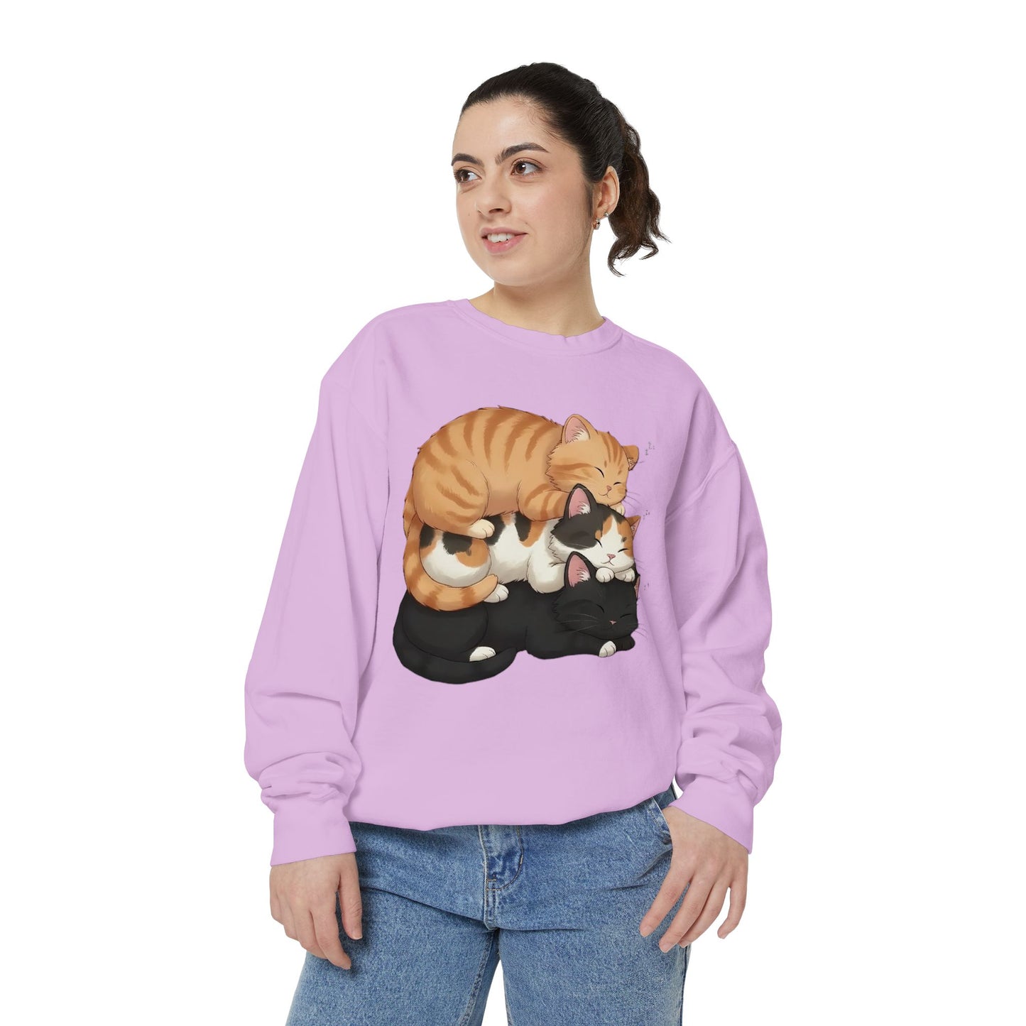 3 Cute Sleeping Cats Cozy Graphic Unisex Crewneck Sweatshirt style 5