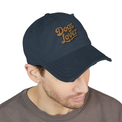 Dogs Lover Distressed Embroidered Cap Dad Hat Brown Words